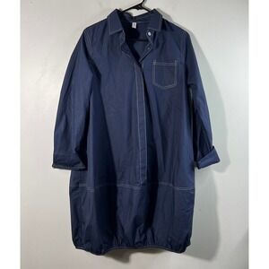 Uoozee Lagenlook Bubble Hem Oversized Shirt Dress Navy M Cotton